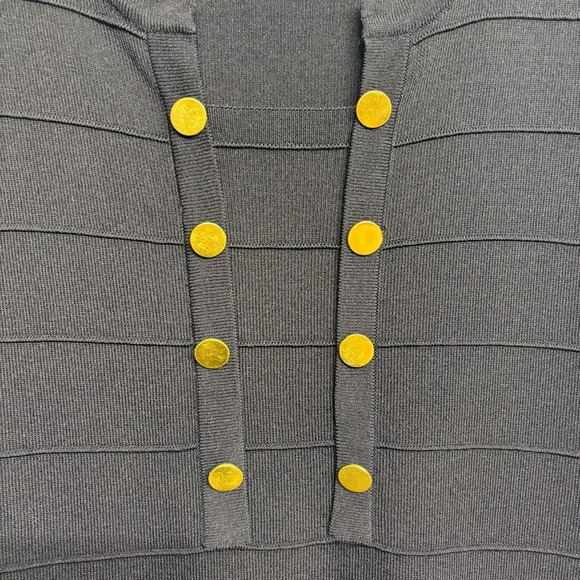 Cable & Gauge Blouse Black Knit Stripe 3/4 Sleeve Gold Button Detail L - Picture 4 of 7